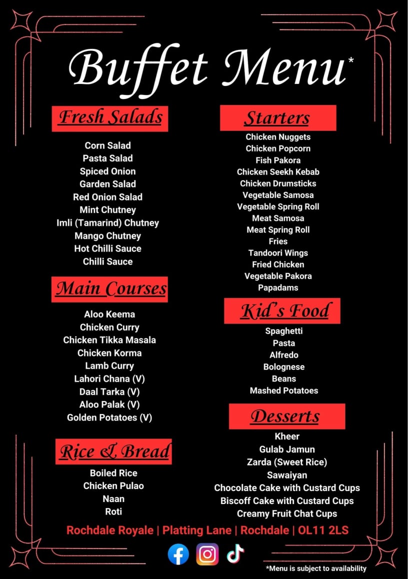 Royale Restaurant Menu Buffet